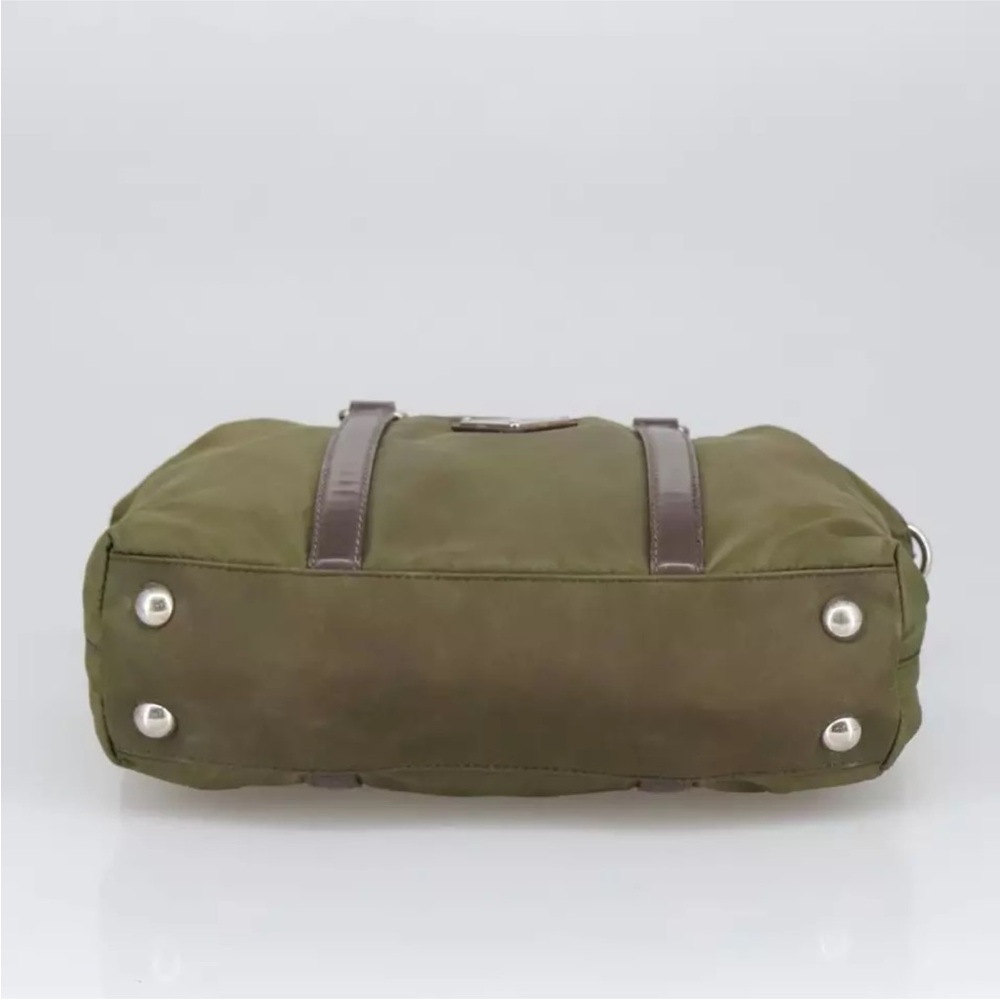 PRADA Hand Bag Nylon 2way Khaki Brown Silver Auth kk383 - Picture 5 of 11